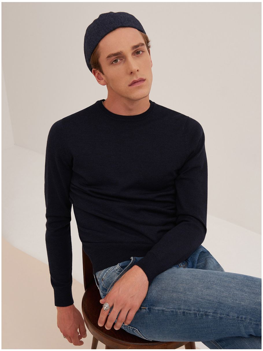 Pull col rond en laine mérinos