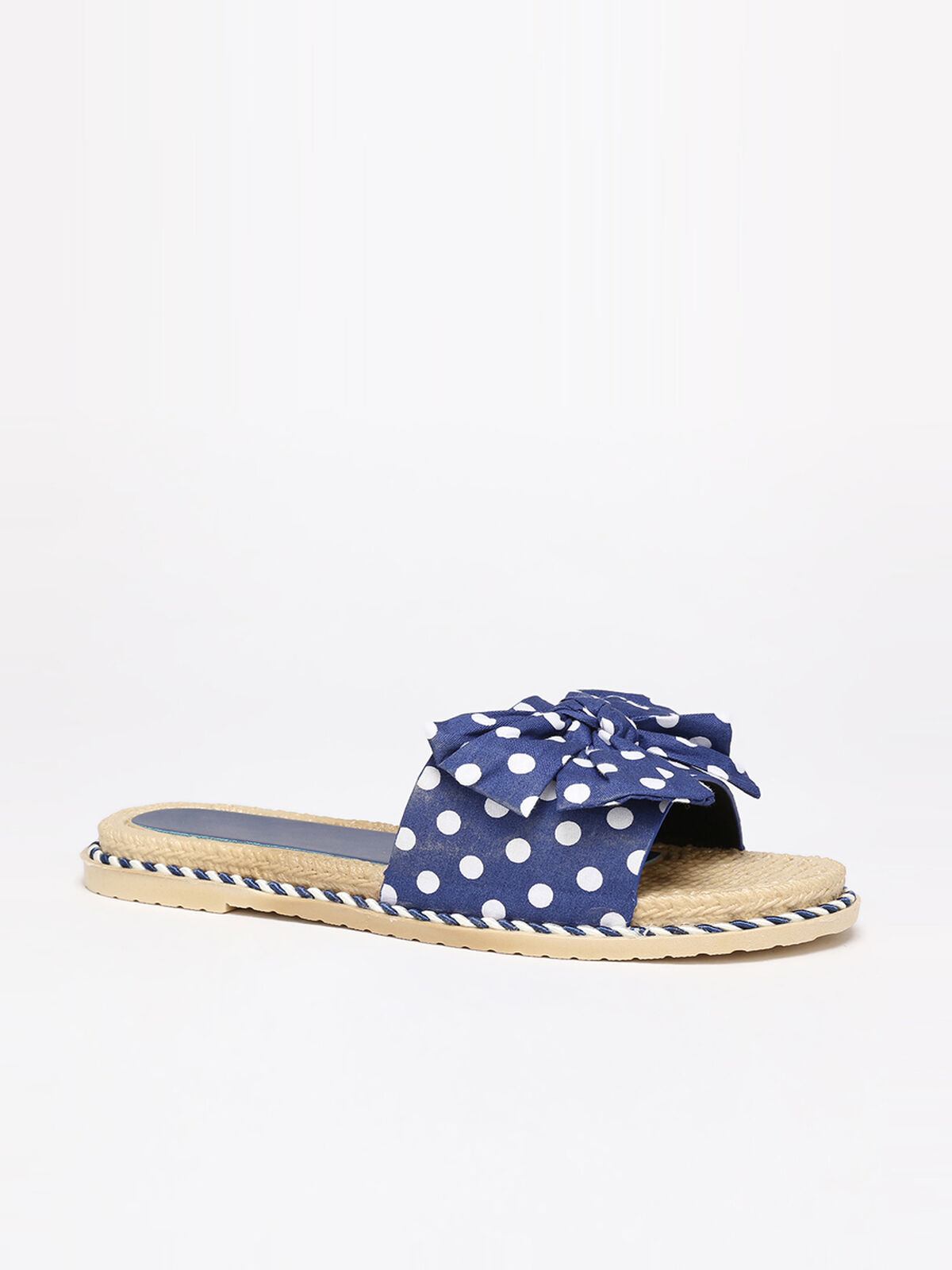 Mules en tissu à noeud et à pois- Bleu marine