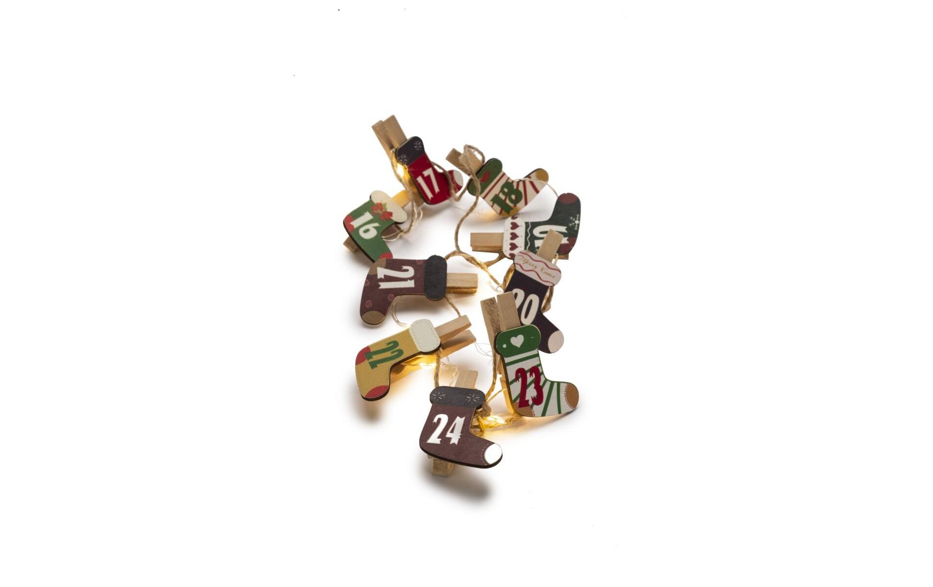 Adventskalender Clips Christmas Socks, 25 LEDs, 1.8 mLED Lichterkette