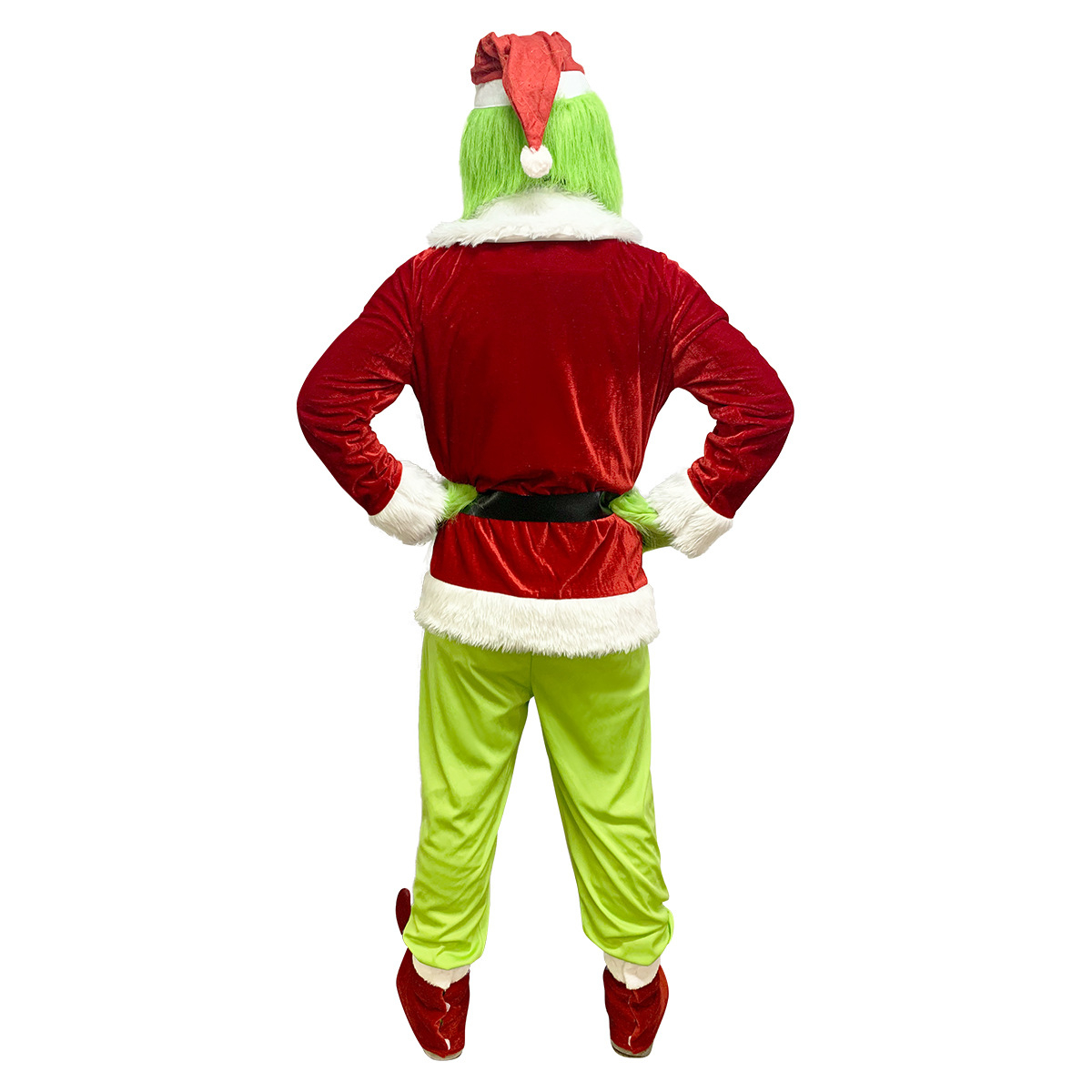(190-200cm) Christmas Erwachsenen Kostüm Grüner Bösewicht Weihnachts Verkleidung für Motto Partys inkl. Handschuhe / Schuhstulpen / Mütze - Grün
