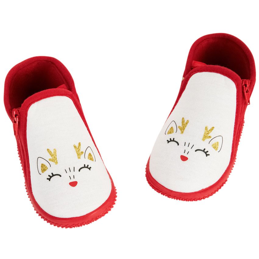 Chaussons bottillons renne de Noël pour bébé fille - Blanc