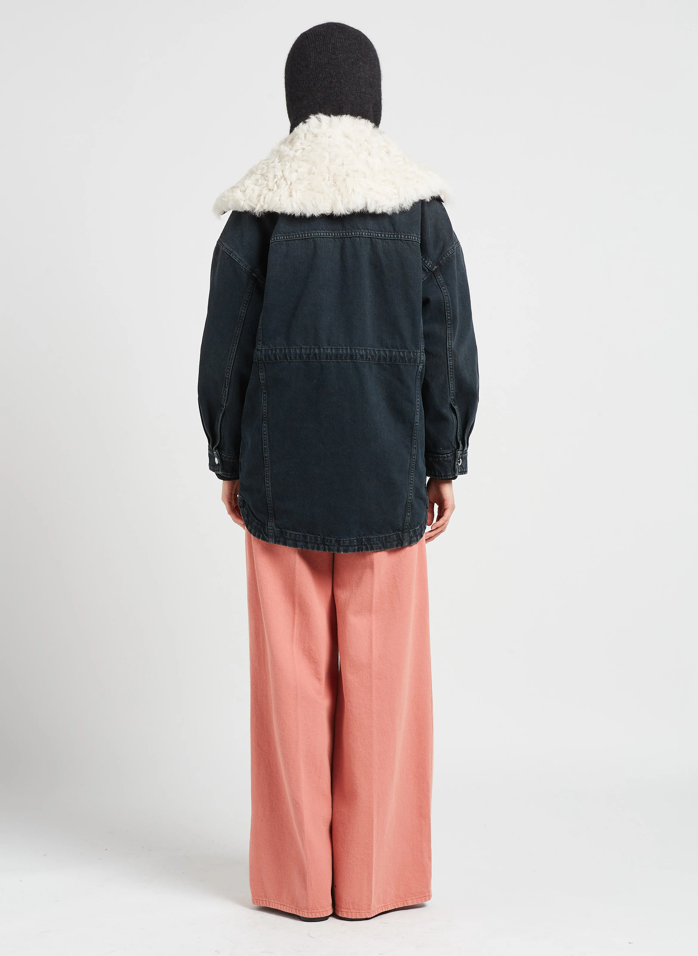 DIKAI - Blouson en jean col cranté en laine| Noir