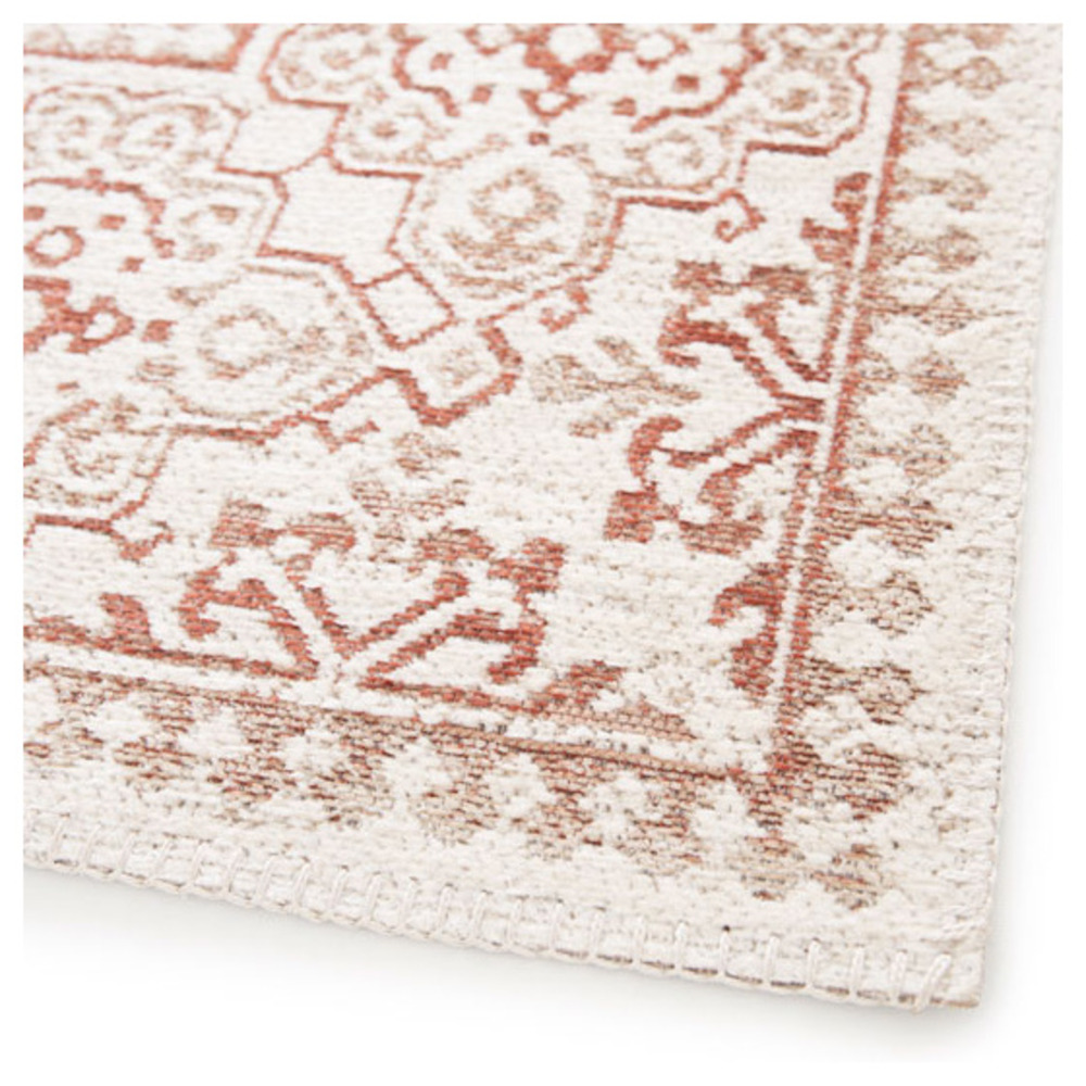Tapis à motif oriental en tissus chenille recyclé - janah - crème et rouge brique - 120 x 170 cm