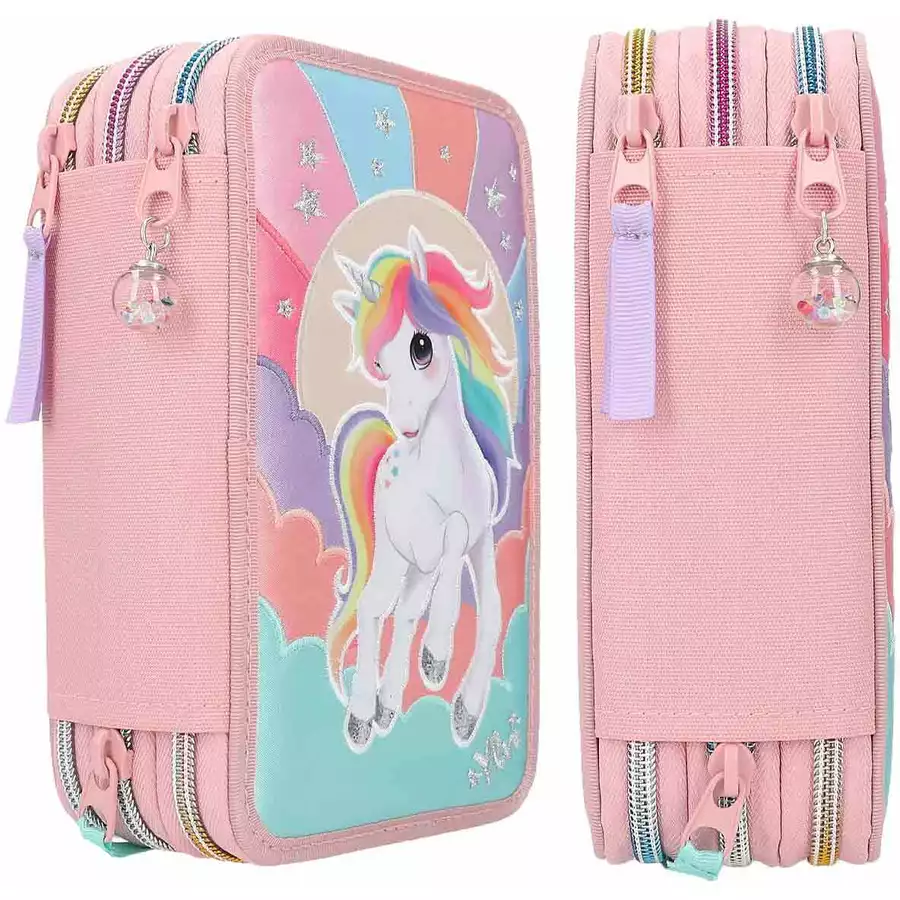 Depesche 3-Fach Federtasche RAINBOW inkl. Stifte Ylvi 7,5 x 13,5 x 20 cm rosa