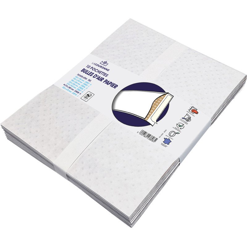 Pochette matelassée bulles de papier La Couronne kraft blanc