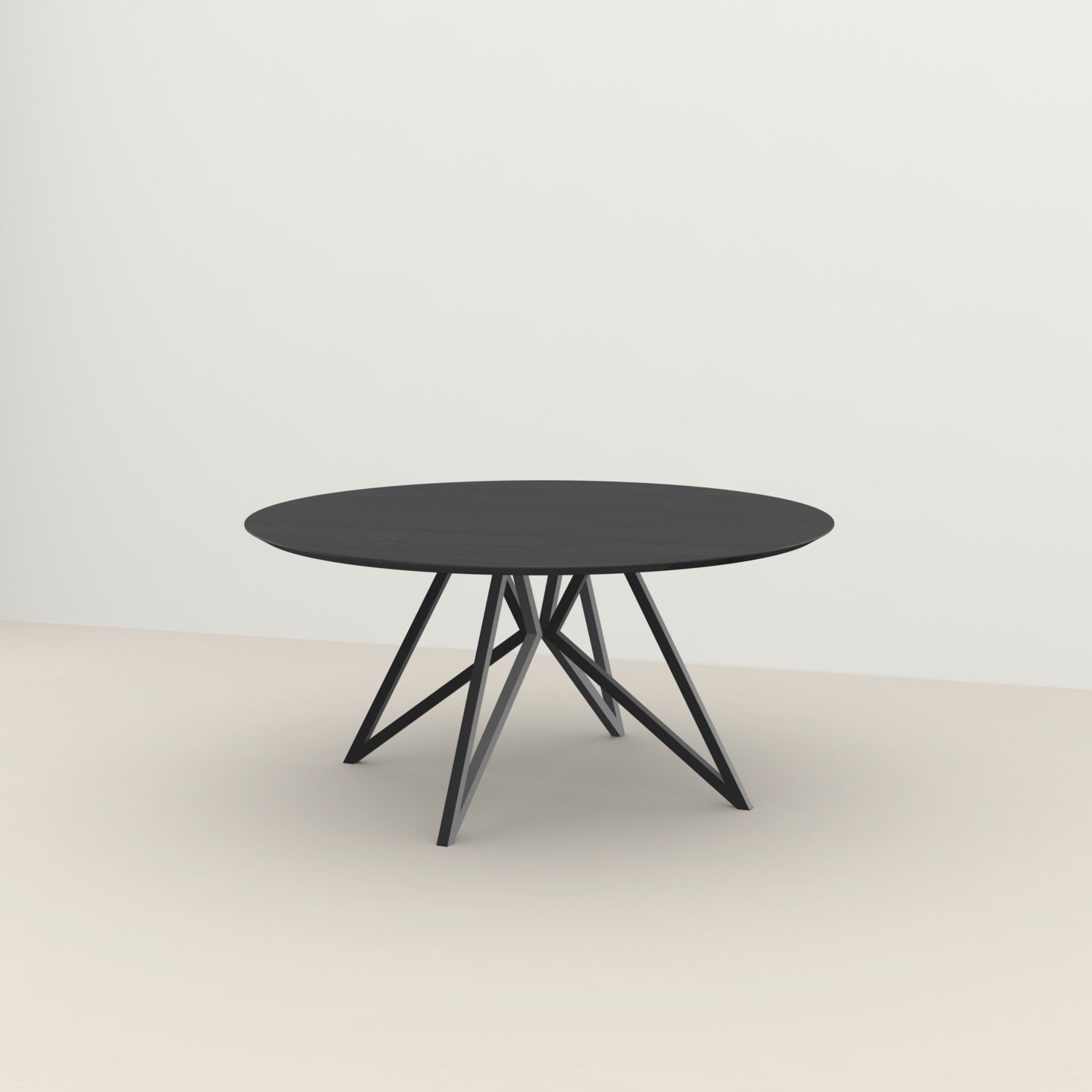 Studio HENK tafel Butterfly Rond QuadpodXL - zwart frame, zwarte beits ⌀160 | Zwarte Beits | Verjongde Rand | Frame Zwart