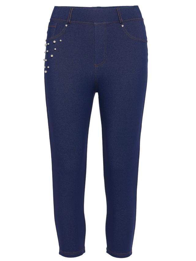 Jeansleggings mit Perlendetails