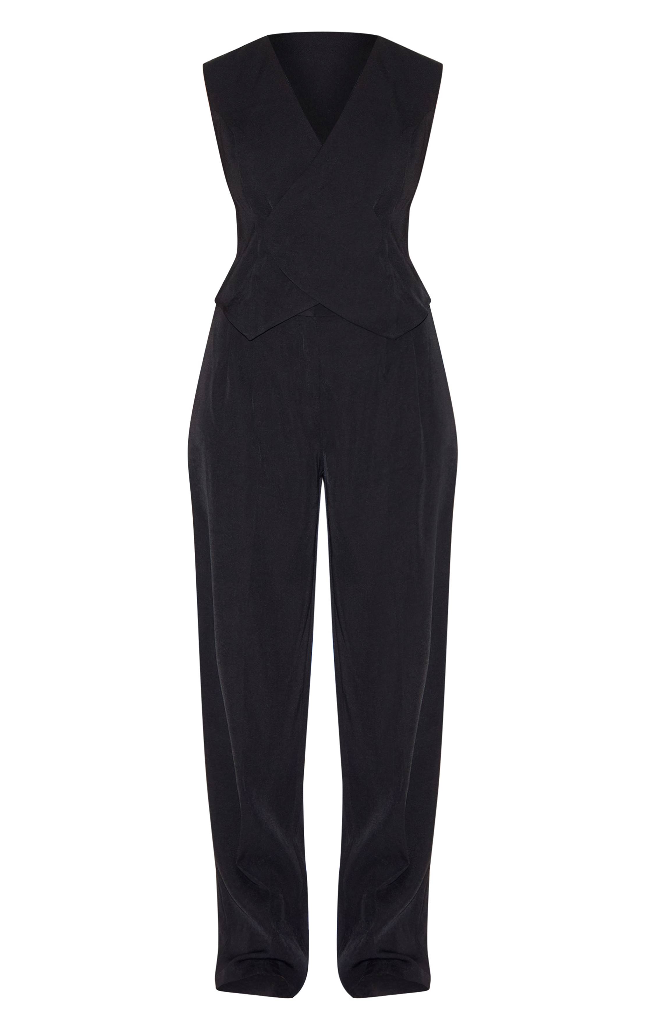 Noir Combinaison-pantalon Jambe Droite À Détail Asymétrique De Gilet Tissé