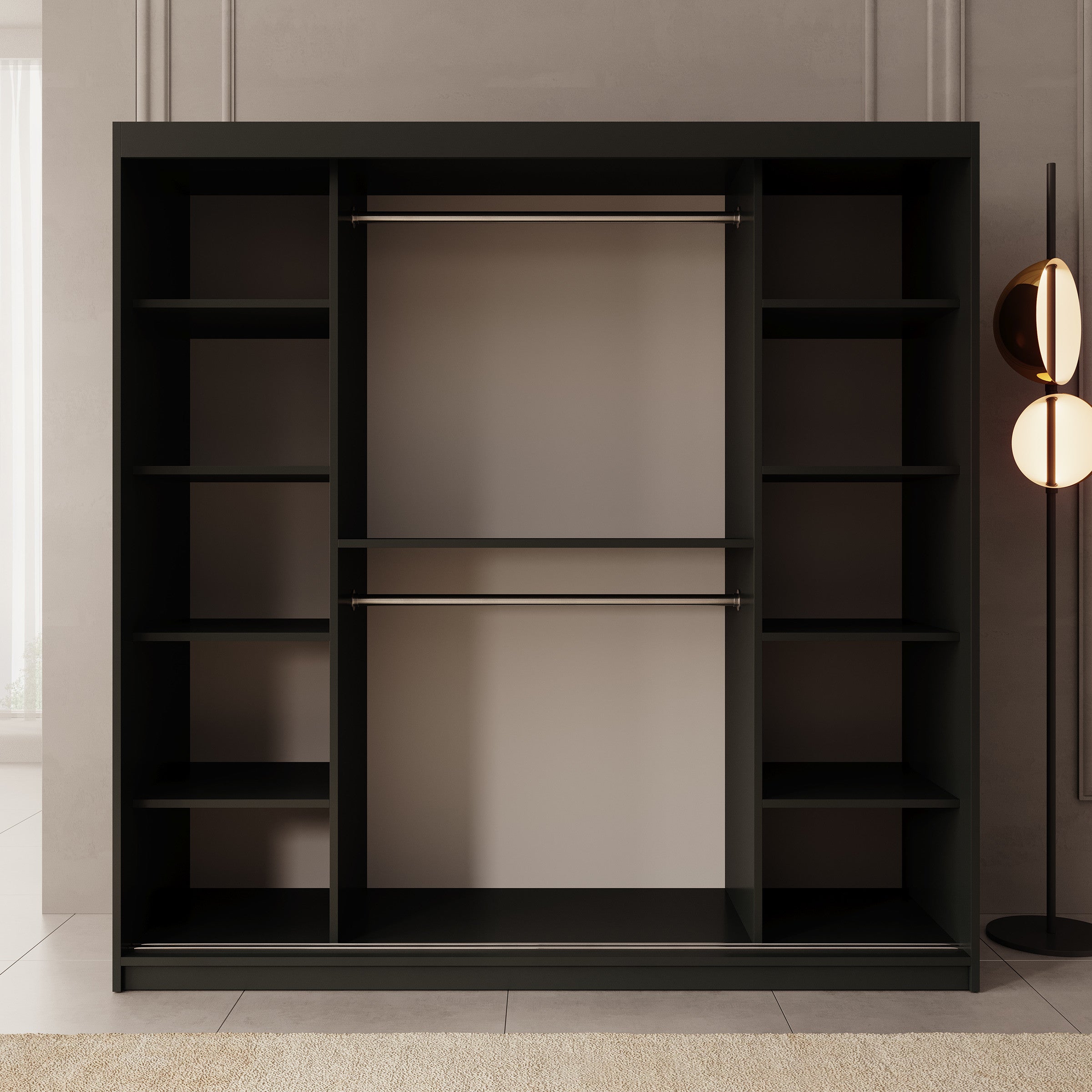 Ulysses - Kledingkast met schuifdeuren - Zwart - 200x62x200 cm