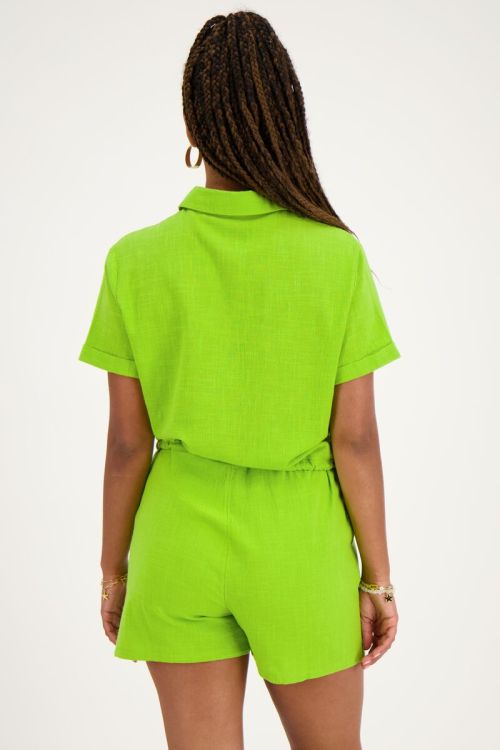 Groene linnen look playsuit met strikkoord