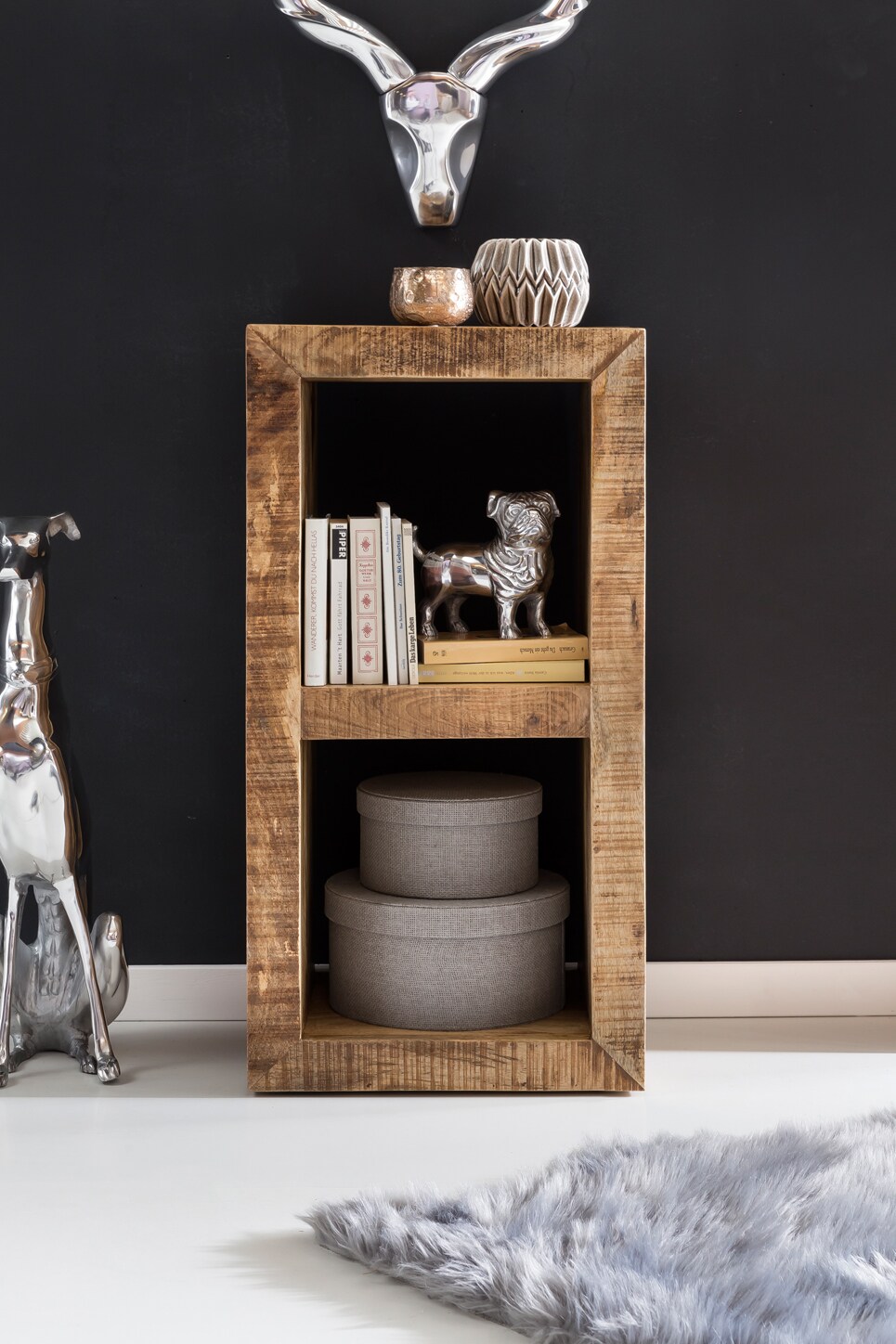 FineBuy Standregal 45 x 90 x 35 cm Bücherregal Mangoholz Beistelltisch Massiv