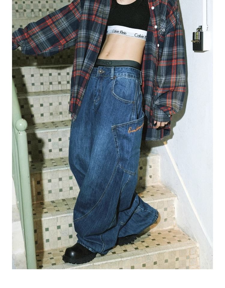 Rosesand - Lage taille gewassen losse wijde jeans