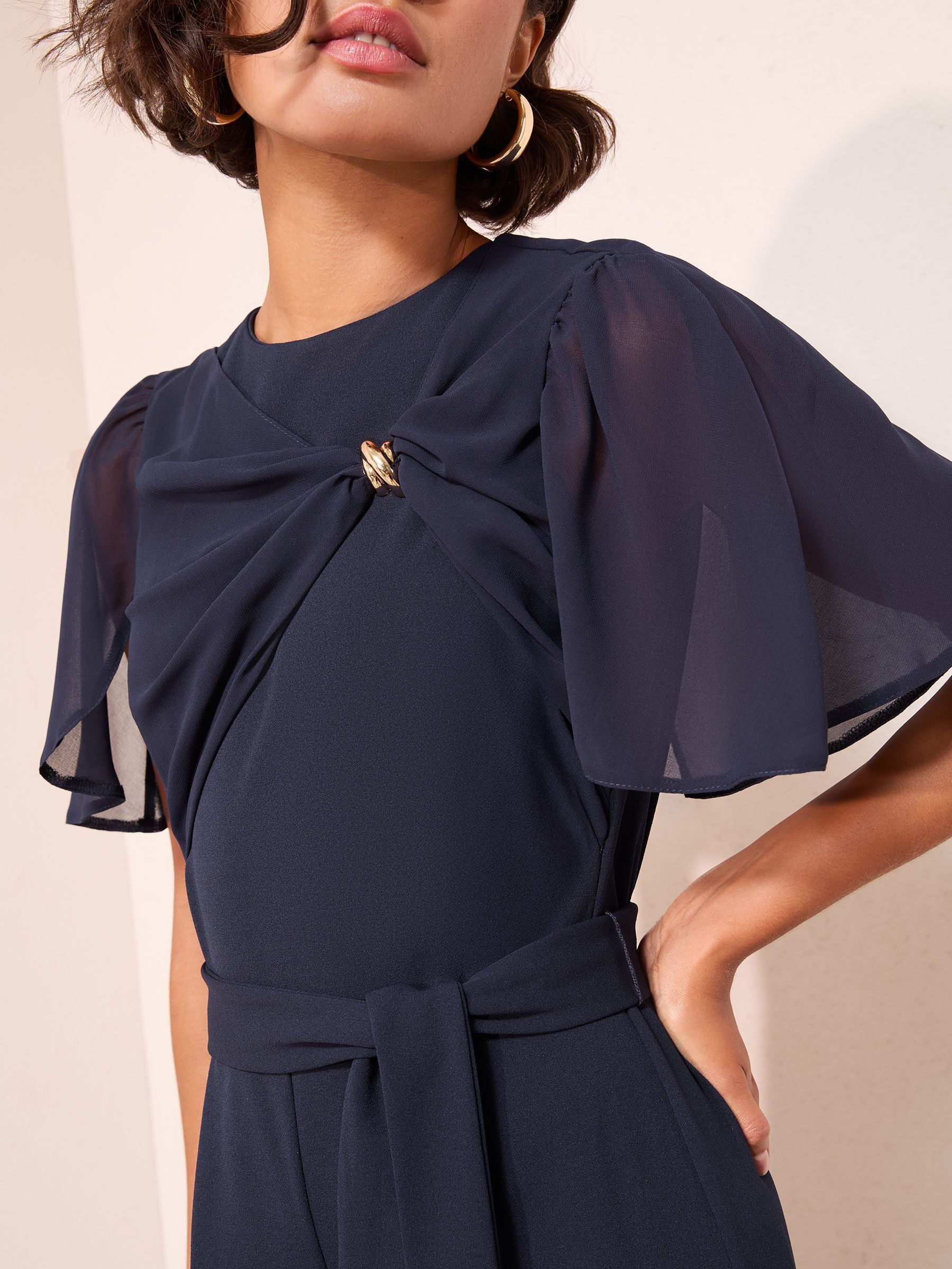 Marineblauw - Friends Like These Scuba Jumpsuit With Chiffon Overlay