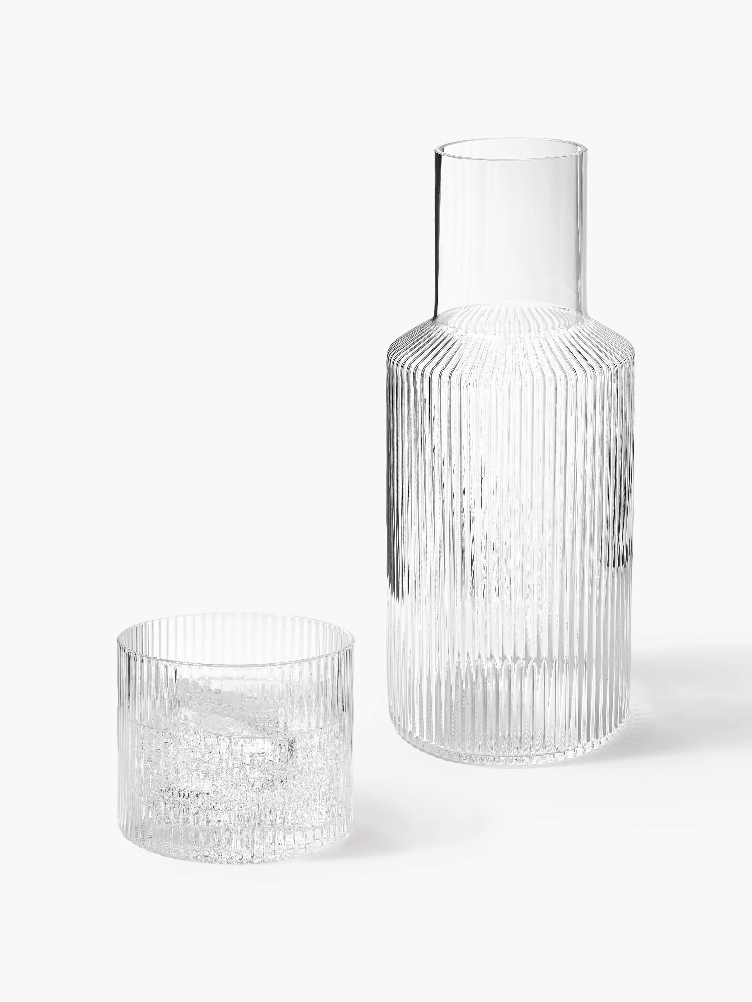 Handgeblazen kleine karaf Ripple met waterglas, 2-delig