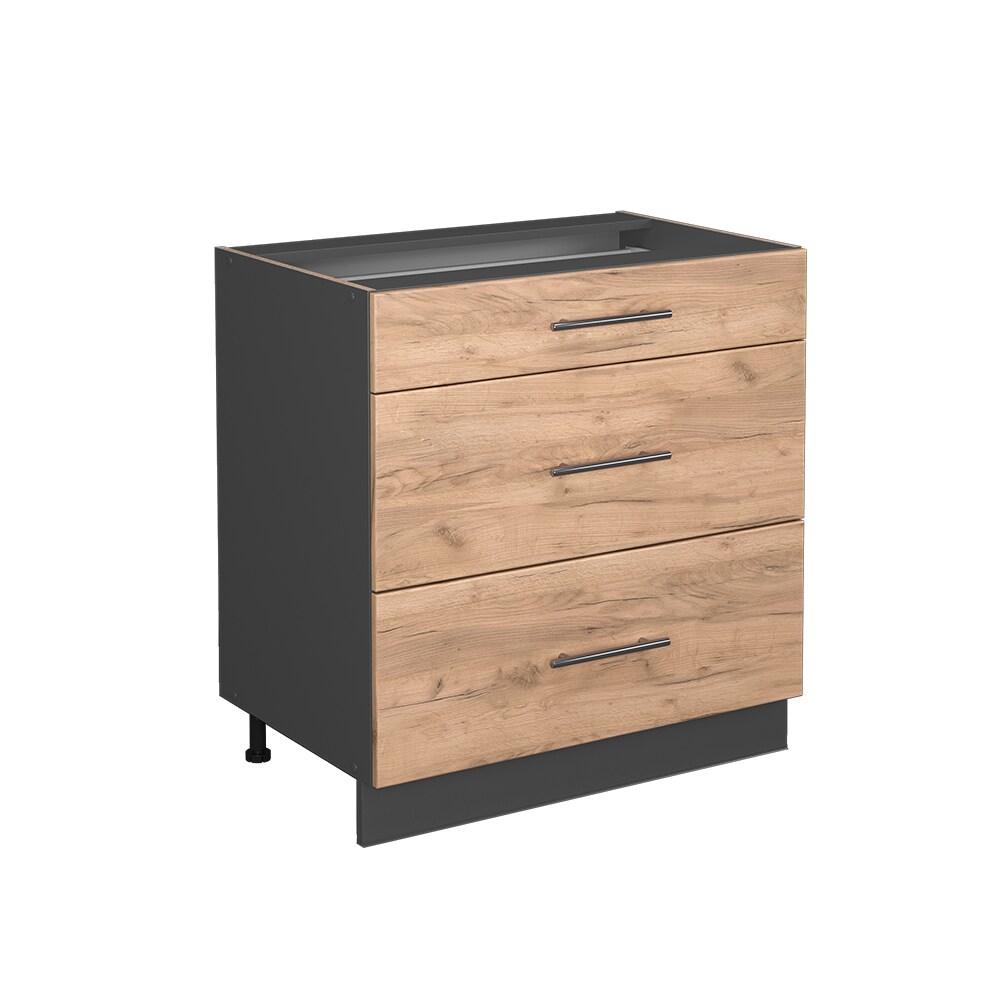 Vicco Schubladenunterschrank Küchenschrank Küchenmöbel Fame-Line Anthrazit Eiche Goldkraft 80 cm modern Küche Einbauküche Drehtür Blende Schublade Küchenunterschrank Küchenzeile