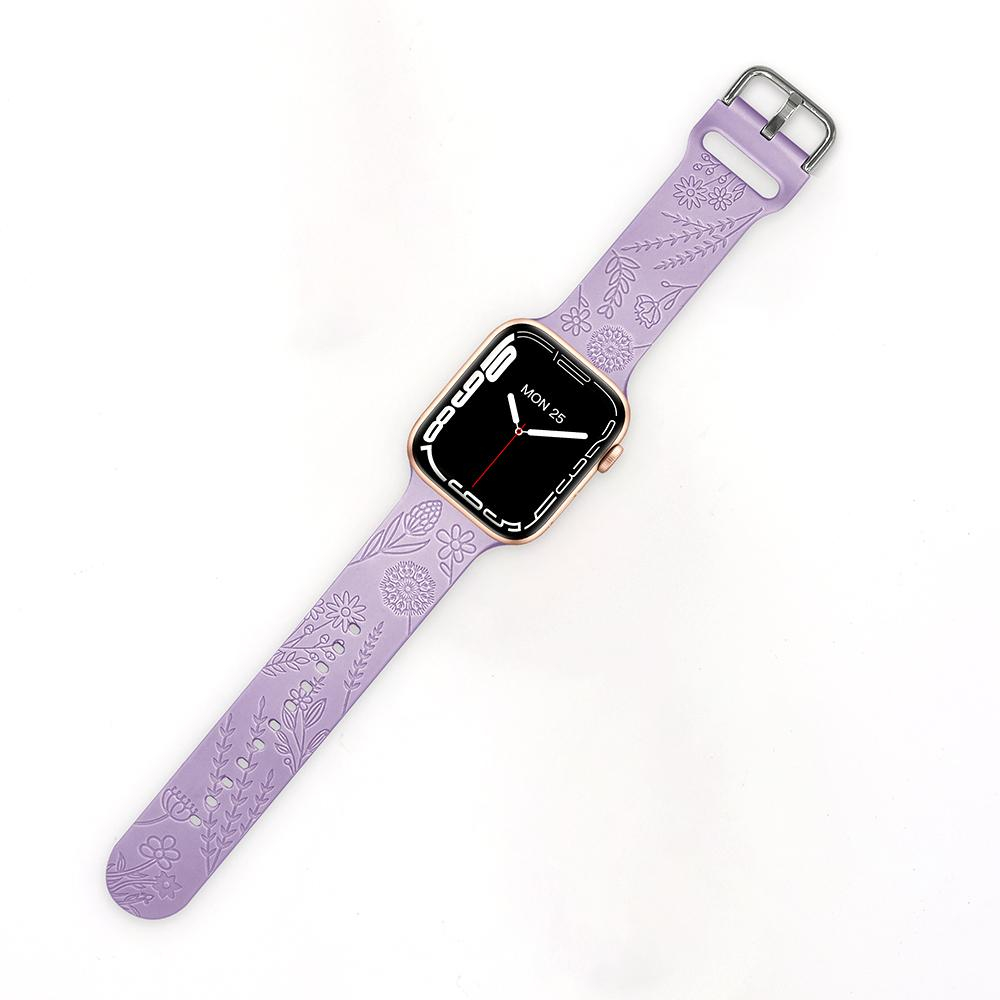 Apple Watch (49/46/45/44 mm) Silikon Sport Armband Löwenzahn Muster (Gelenkumfang: 180-220mm) - Lila
