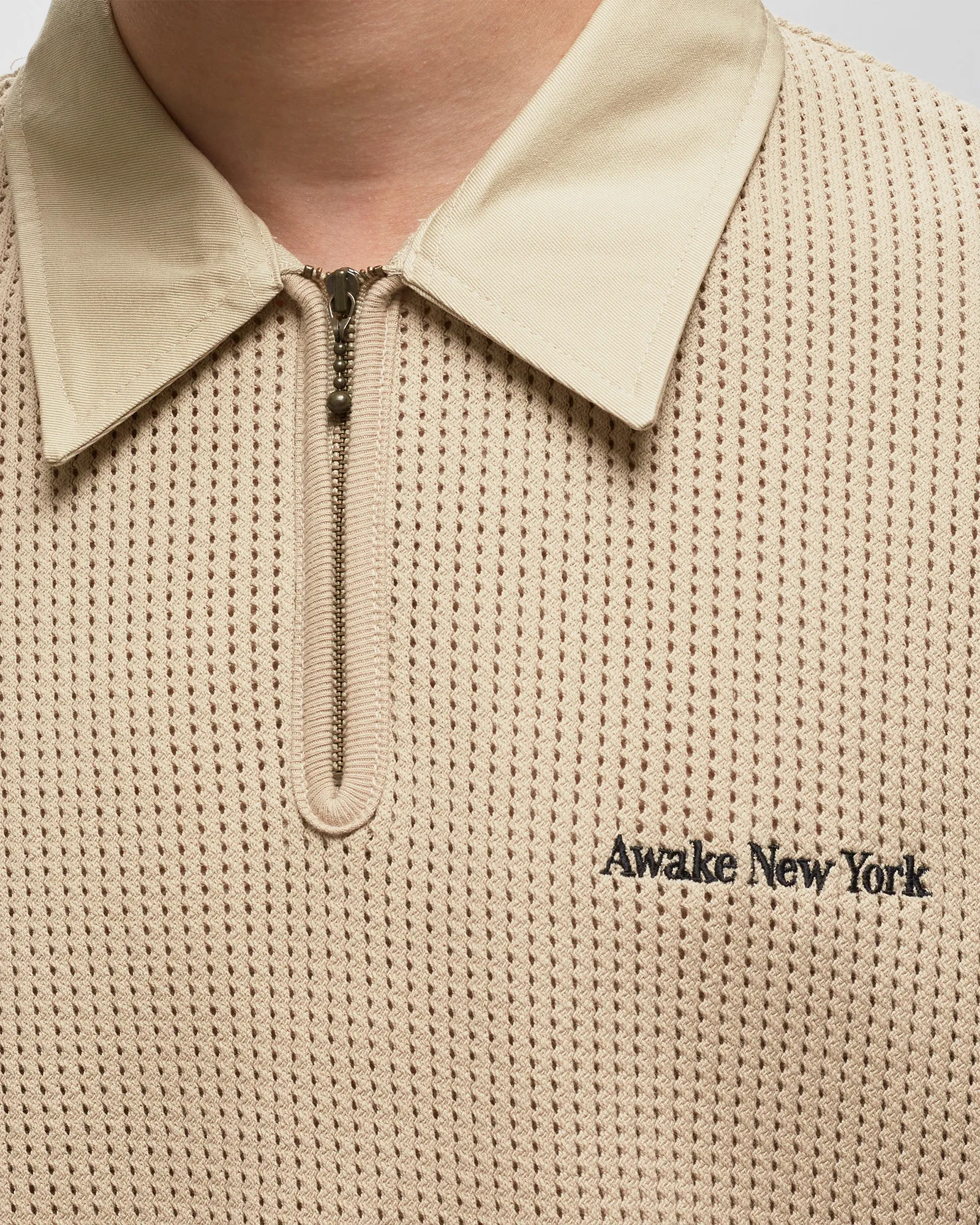 Awake OPEN KNIT EMBROIDERED POLO