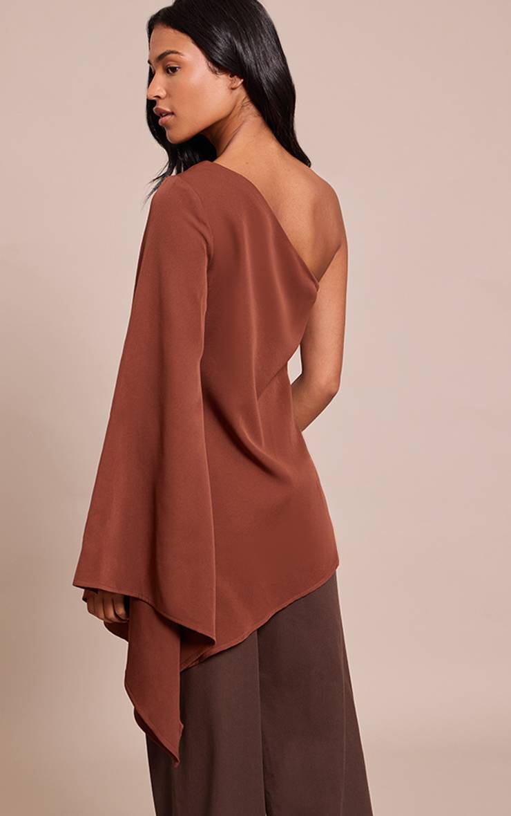 Chocolat Haut Long Asymétrique À Manche Évasée En Tissu Tissé Pour Grande Taille