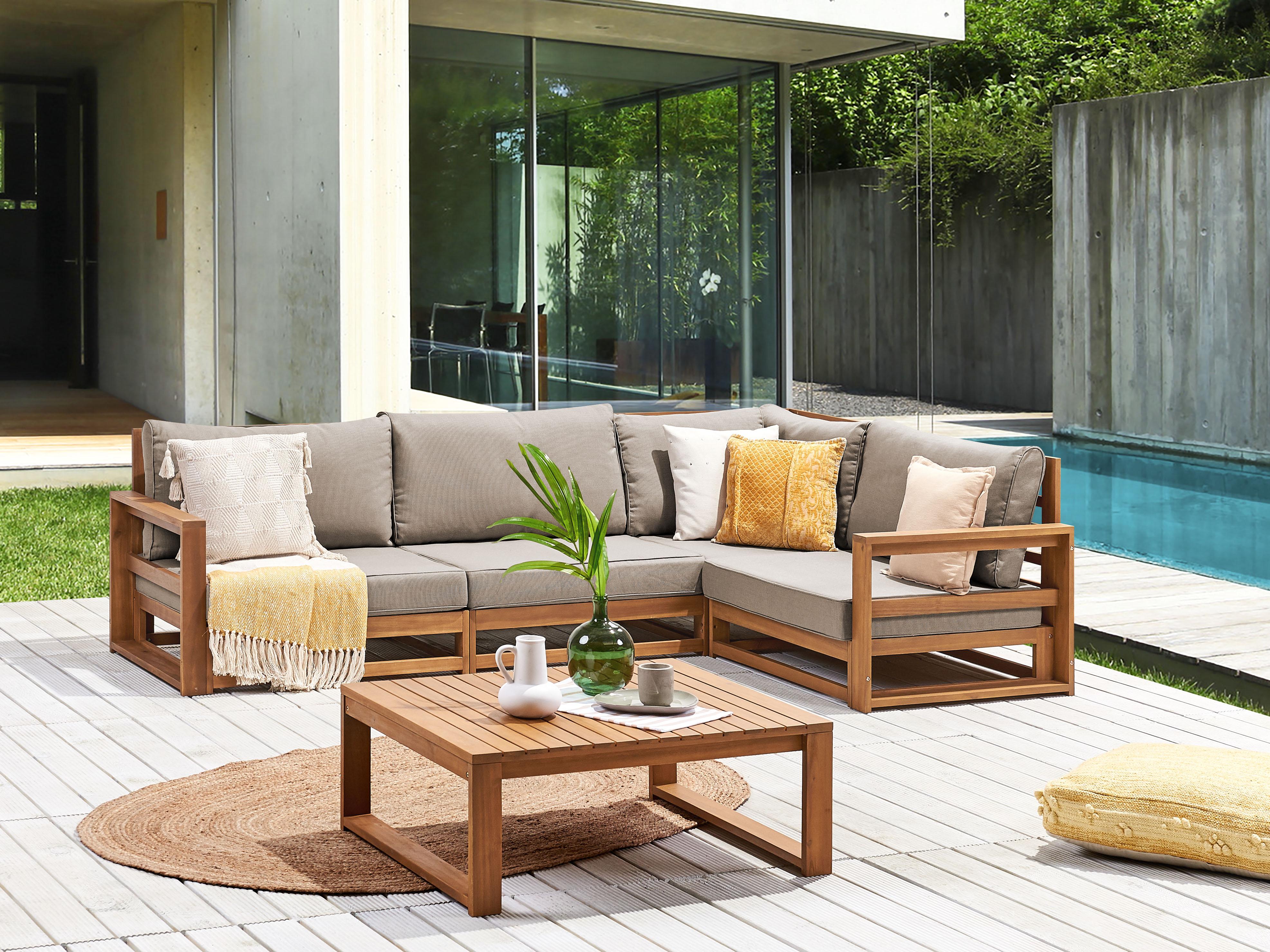 Tuin hoekloungeset met tafel 4-zits TIMOR linkszijdig modulair Gecertificeerd acaciahout Lichtbruin