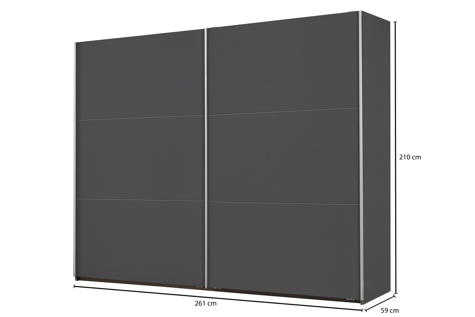 Schwebetürenschrank - grau-metallic - 3 Fachböden - 261 cm