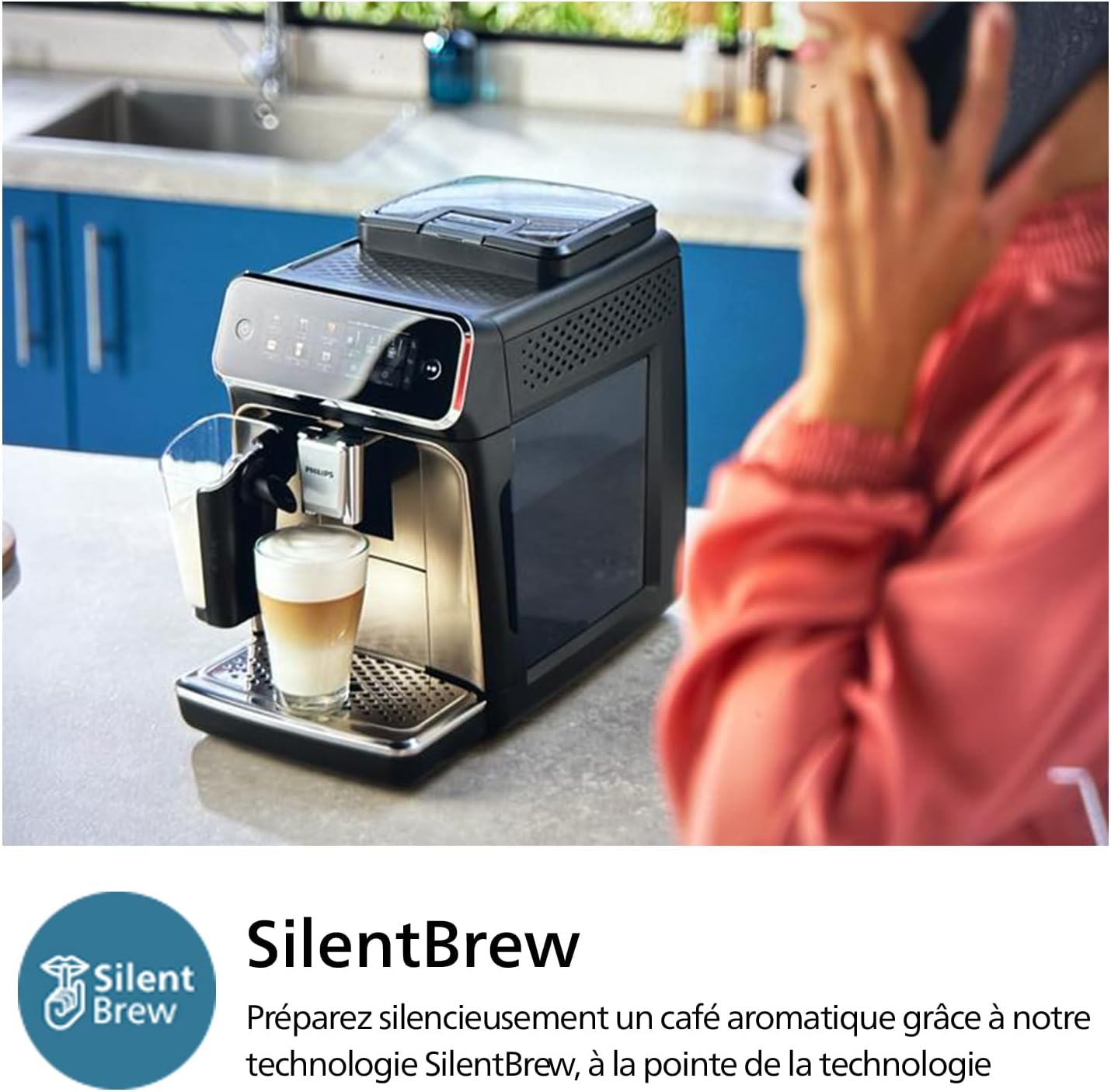 Philips Machine à Expresso Entièrement Automatique Séries 3300-6 Boissons,cran tactile couleur moderne,Système à lait LatteGo,SilentBrew,Broyeur 100%Céramique,Filtre AquaClean.Noir Chrome (EP3347/90)