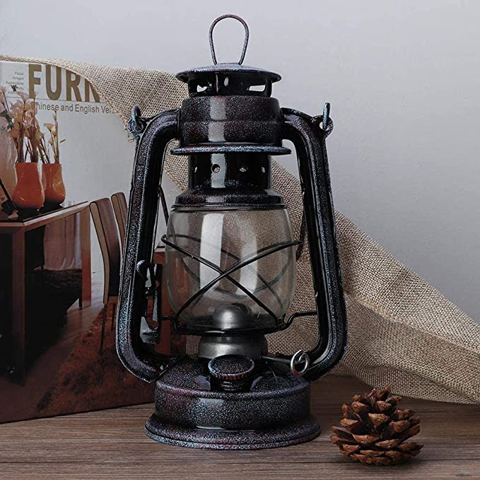 Mini Retro Öl Laterne Petrol Lampe Camping Sturmlaterne inkl. Flachdocht - Silber