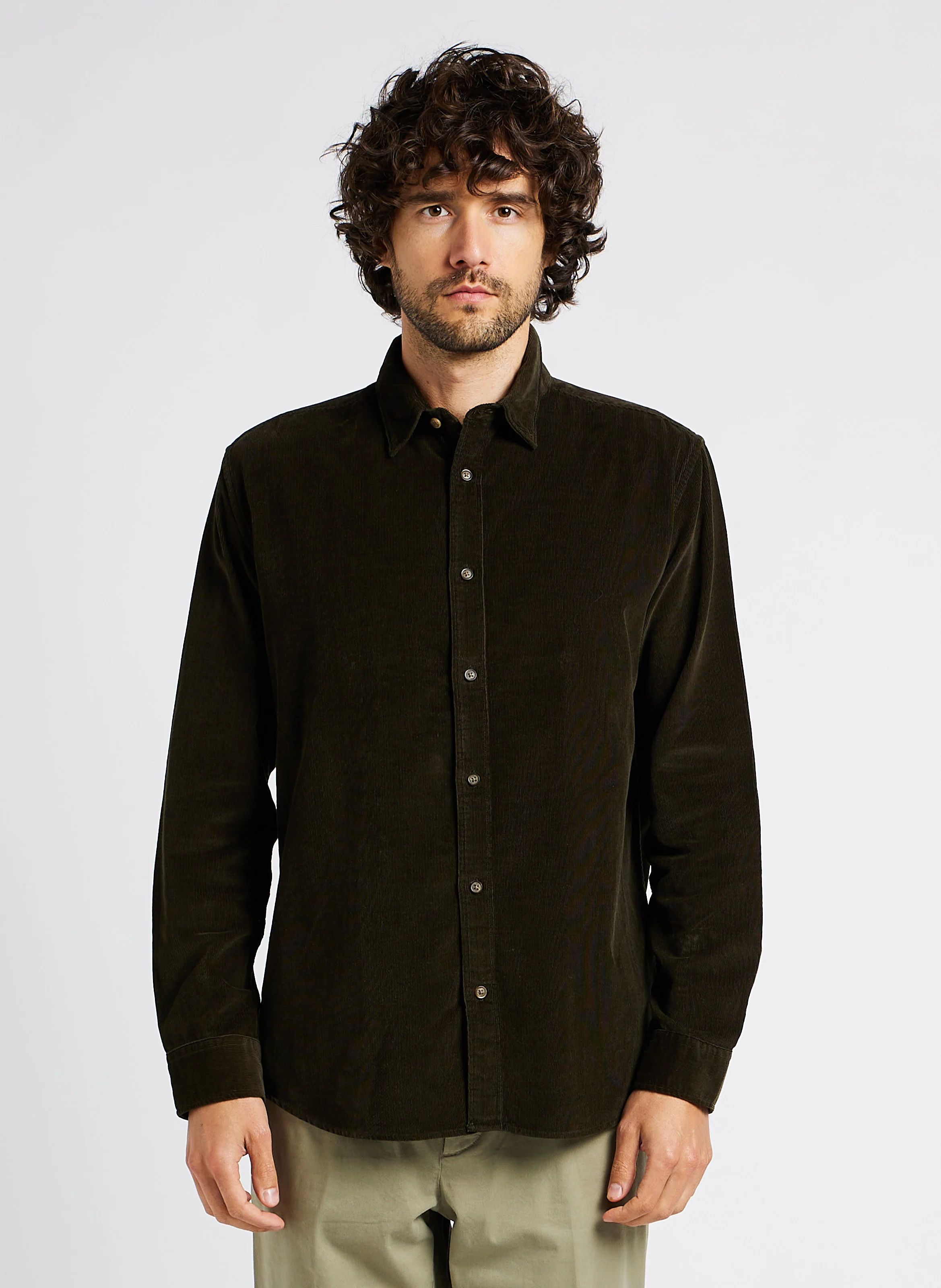 Chemise col classique en coton mélangé| Vert