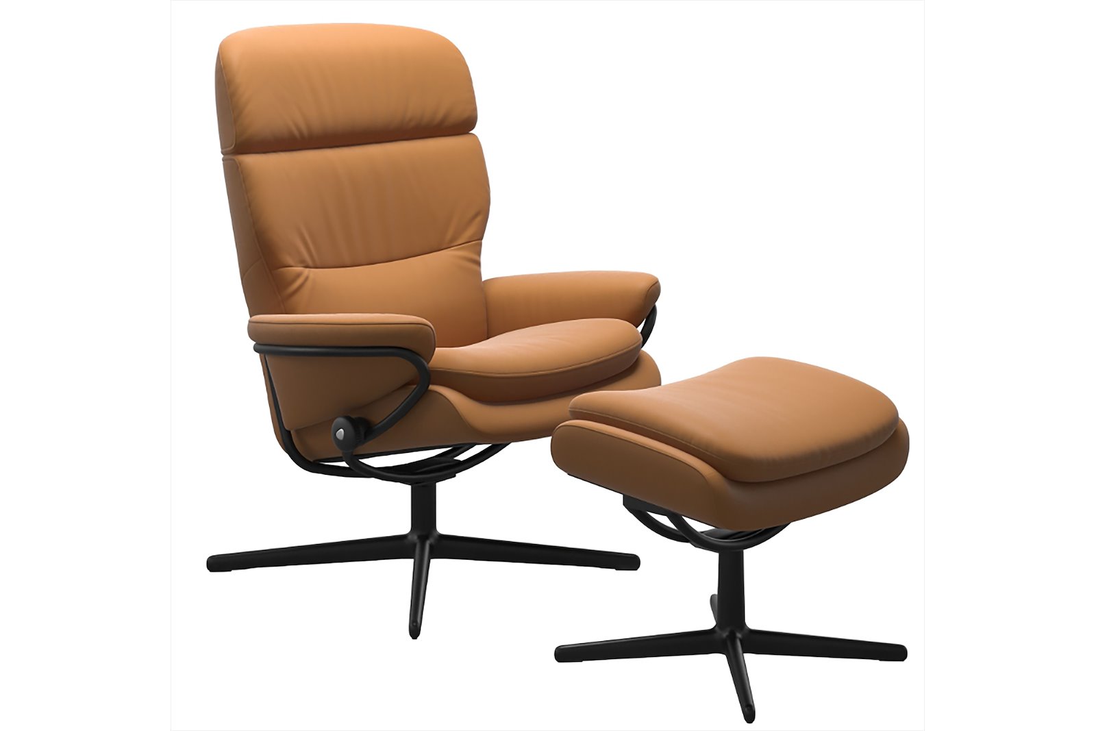 Rome lenestol m/krakk Med regulerbar nakkestøtte. I hud Batick New Caramel og med sort Cross base. Medium
