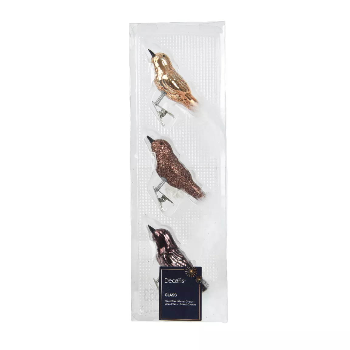 Lot de 3 Oiseaux en verre (8 cm) Christmas Bird Marron