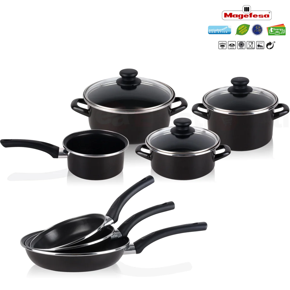 Batterie de cuisine 7 pièces Jeu 3 poêles 18-20-24 cm induction antiad
