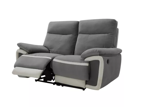 Canapé 2 places relax électrique en velours METTI - Gris et bandes écru