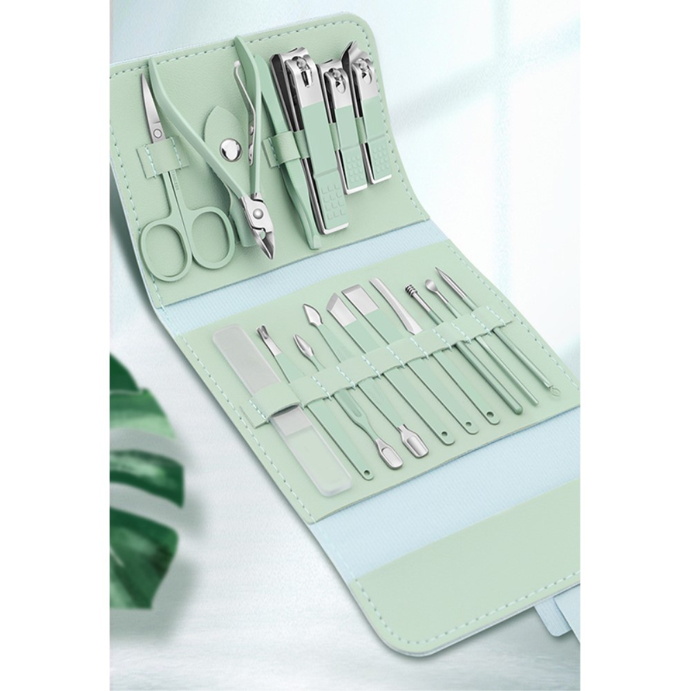 (17-tlg. Set) Pediküre Maniküre Finger Fuss Nagel Pflege-Set inkl. Leder Reise Etui - Blau