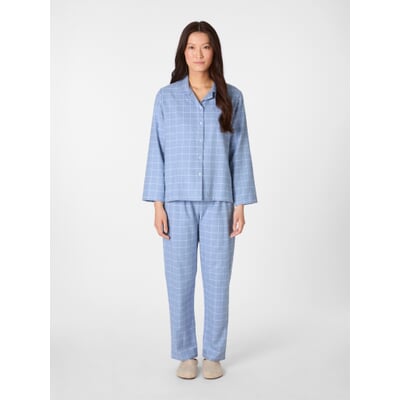 Damen-Flanellpyjama kariert, Hellblau
