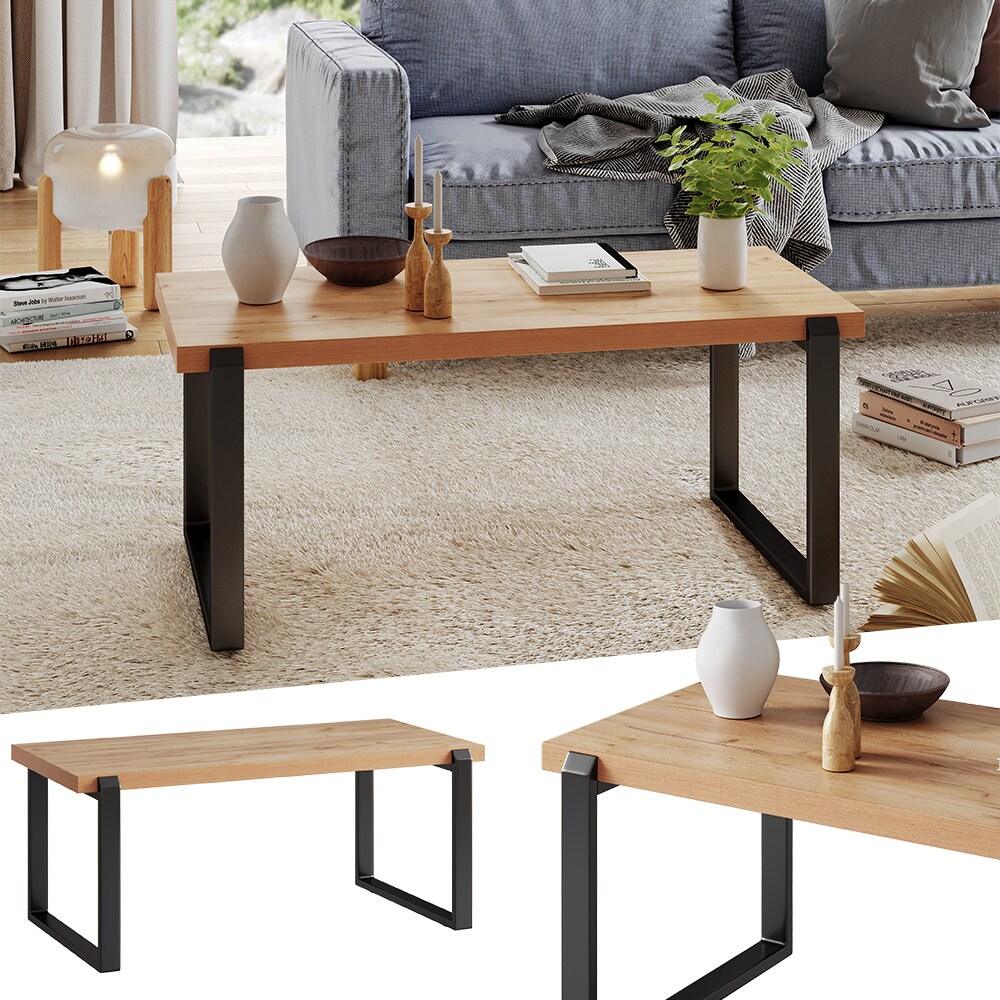 Vicco Couchtisch Halifax Eiche Schwarz 110 x 46 cm mit einem Metallrahmen