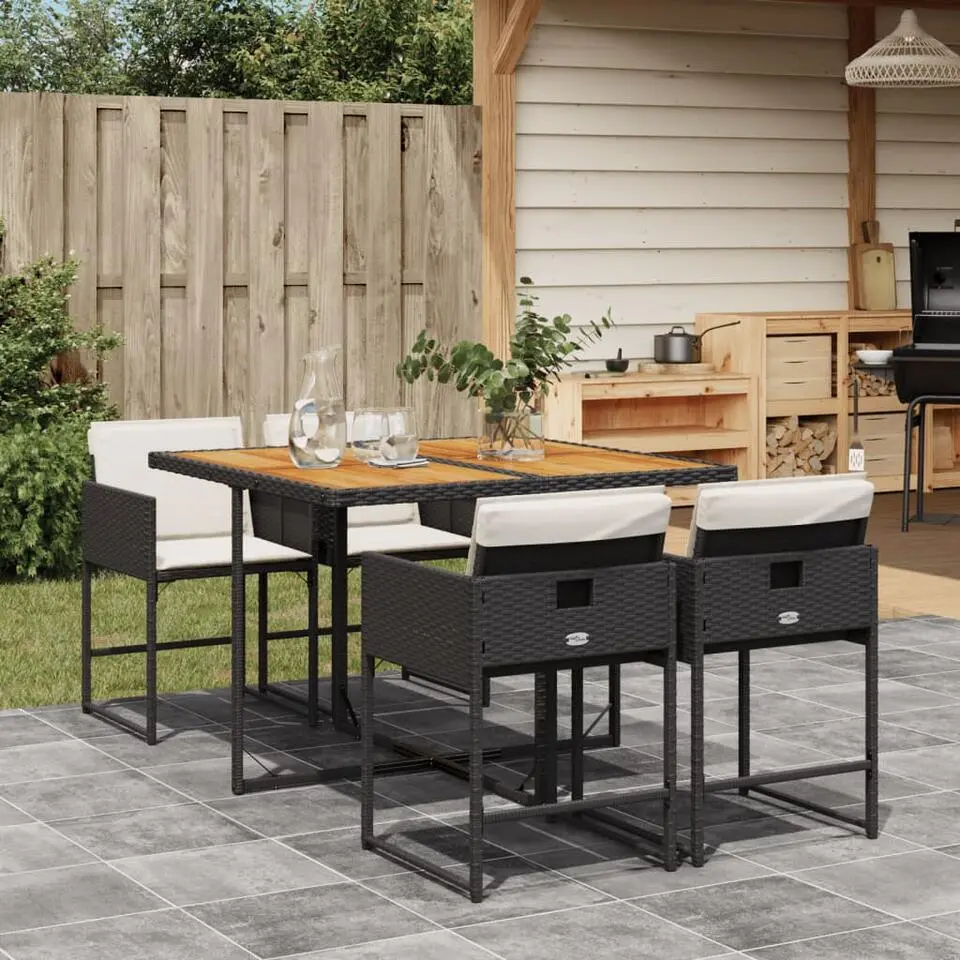 vidaXL - 5-delige Tuinset wit kussens - Zwart - PE rattan en hout - 110x106 cm