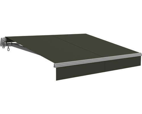 Knikarmzonnescherm 3x2,5, stof effen grijs met lotusmotief, frame RAL 9006 wit aluminium