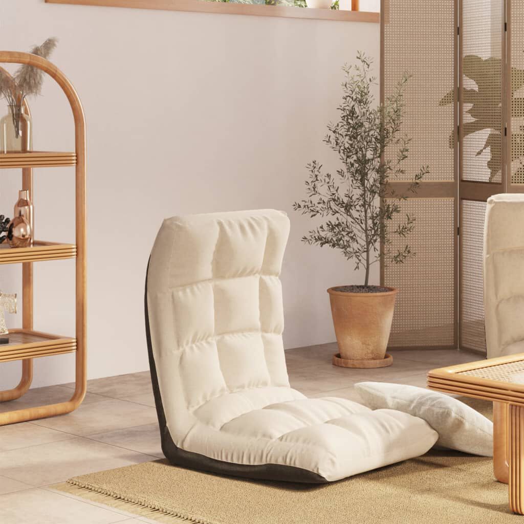 vidaXL Opvouwbare vloerstoel, crème, stoffen bekleding