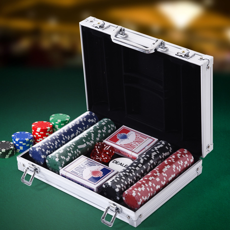 HOMCOM Pokerkoffer mit 200 Chips silber