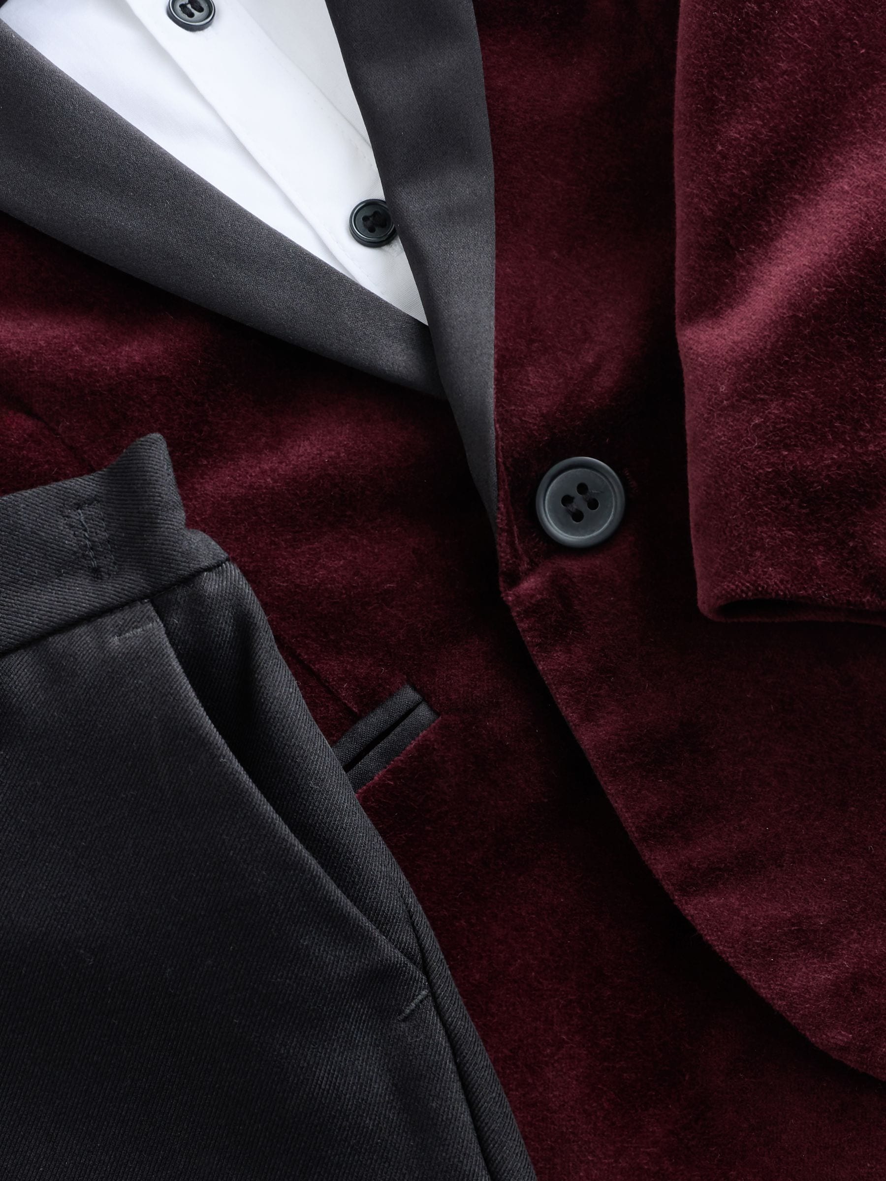 Bordeauxrood - Set van fluwelen blazer, overhemd, broek en vlinderdas (3mnd -9jr)