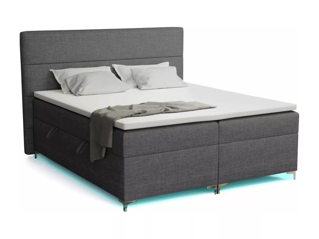 Lit boxspring avec surmatelas Verdalen LED, 200x200 cm, Orinoco 96 (Gris foncé)