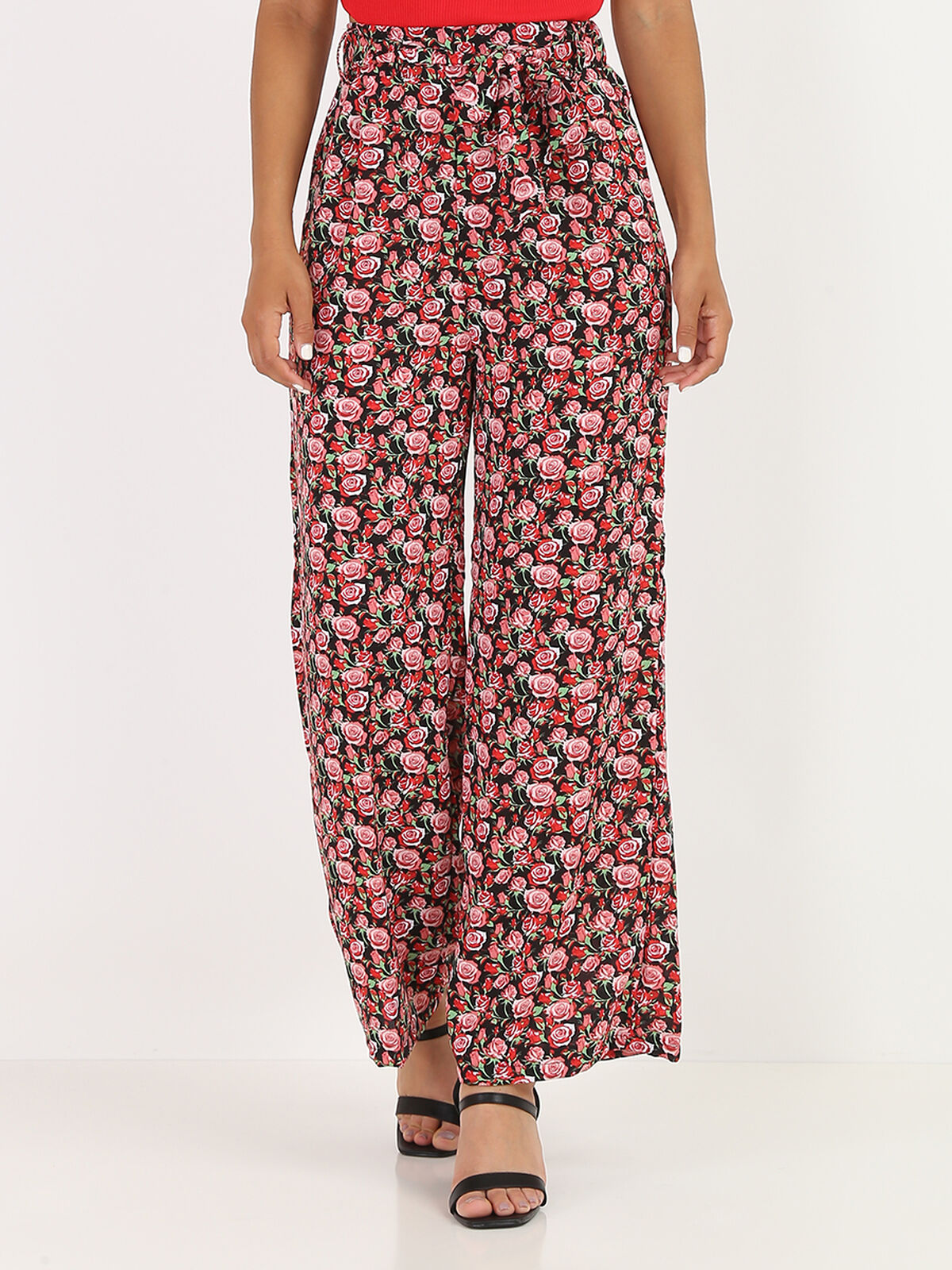Pantalon fluide à imprimé- Noir