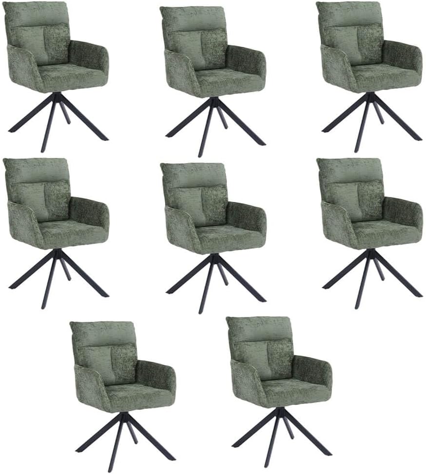 Home Deluxe Esszimmerstuhl mit Armlehne Aluna Chenille - 8er Set Grün I Küchenstuhl, Polsterstuhl, Designstuhl, Armlehnstuhl, Armlehne, Lehne, Gepolstert, Edel, Modern, Retro, Hochwertig, Weich,