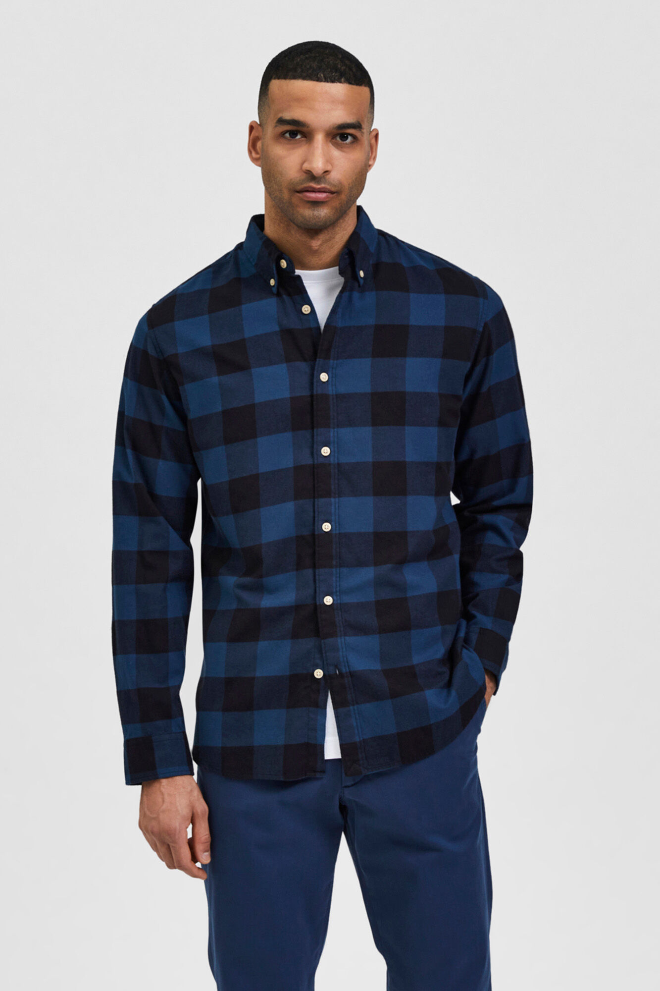 Camisa xadrez masculina slim fit - Azul