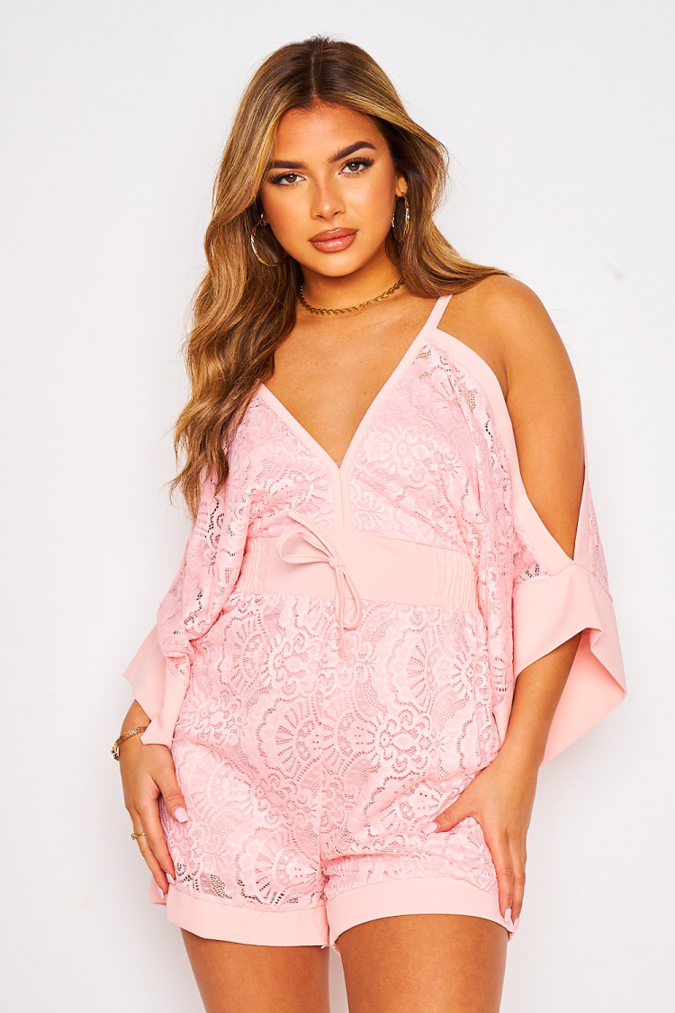 Combishort en dentelle rose