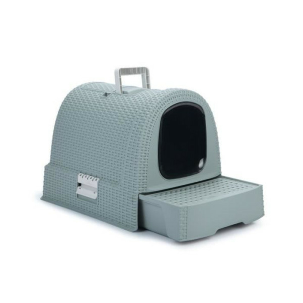 Bac a litiere pour chats - bleu gris - pour chat - 51 x 38,5 x 39,5 cm