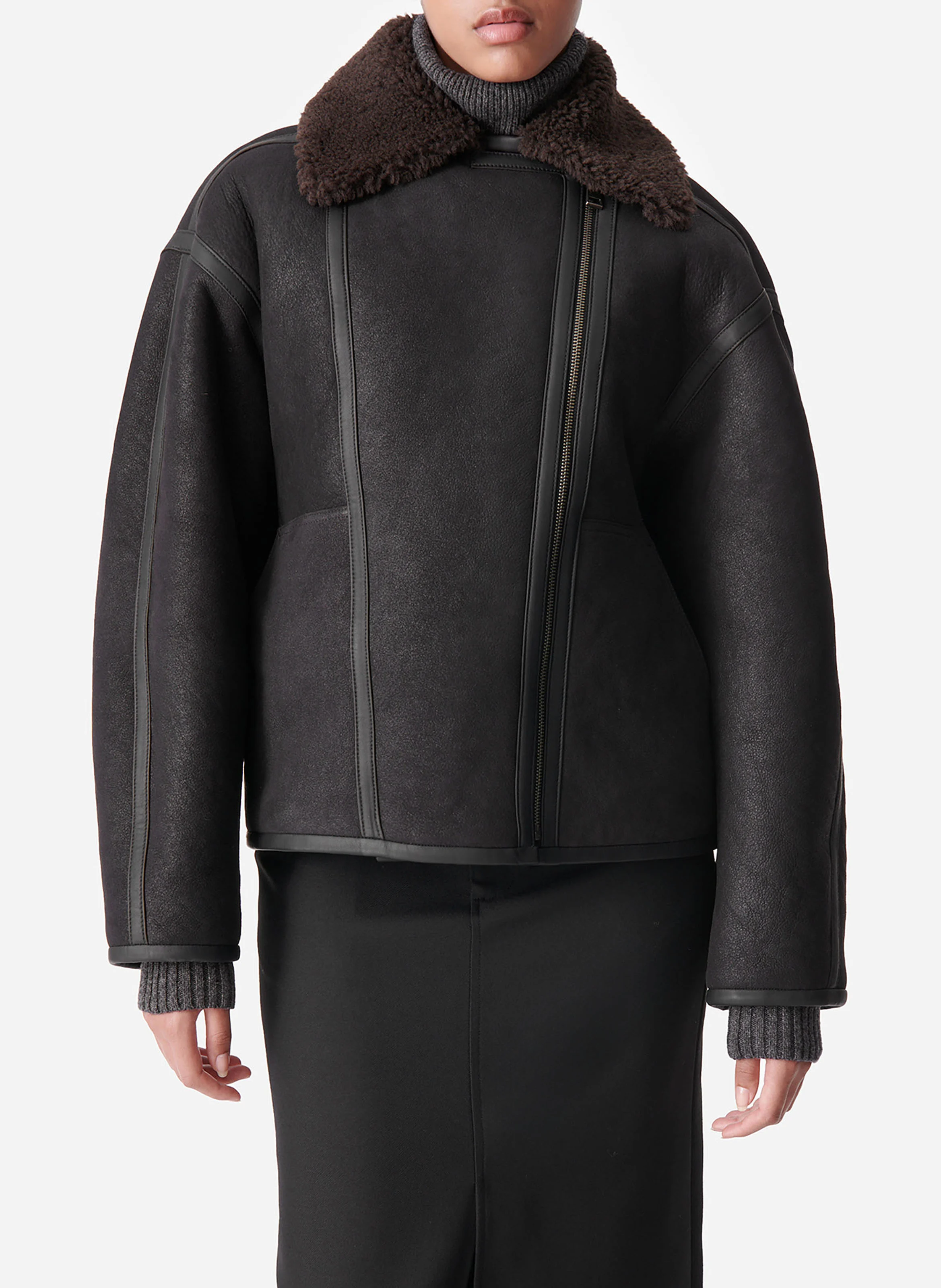 BORIS - Veste col tailleur en cuir | Marron