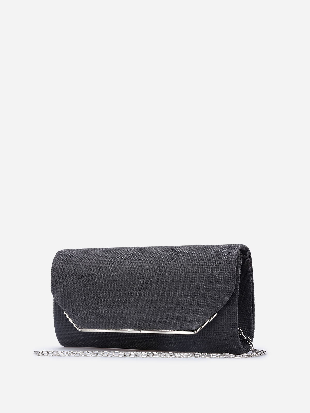Pochette pailletée à rabat métallique- Noir