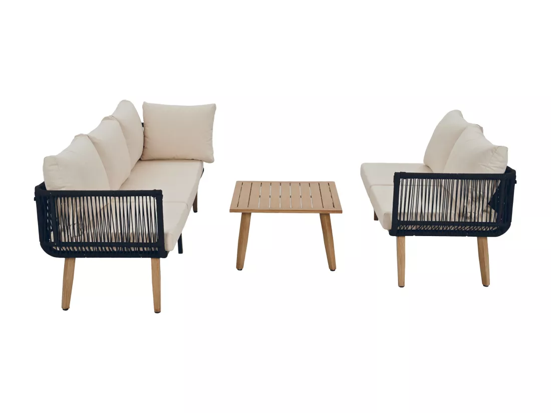 Salon de jardin, ensemble de meubles de jardin, 5 places, canapé d'angle , 1 tables basse, extérieur, acier galvanisé, Beige