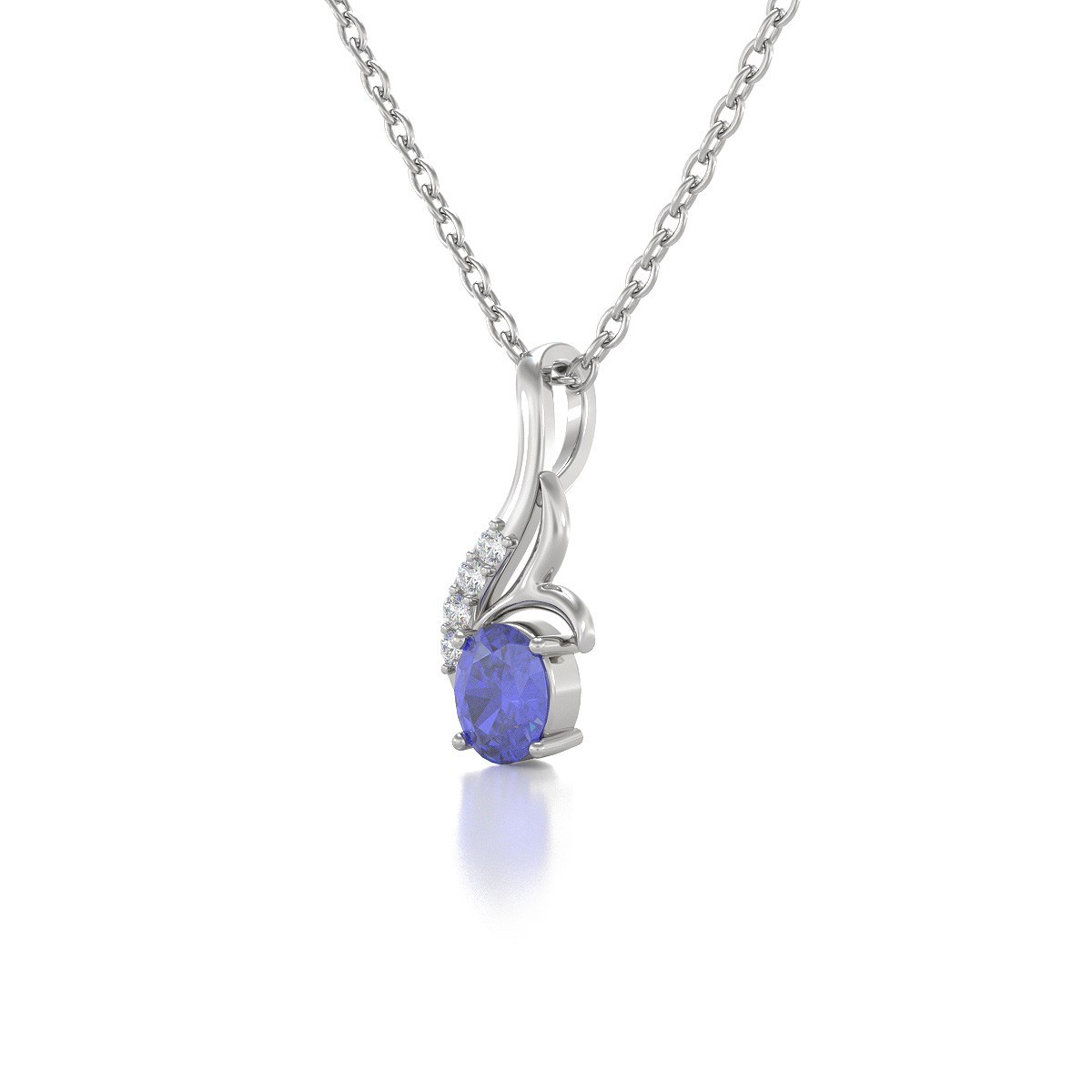 Collier Pendentif ADEN Or 585 Blanc Tanzanite et Diamants Chaine Or 585 incluse 0.75grs