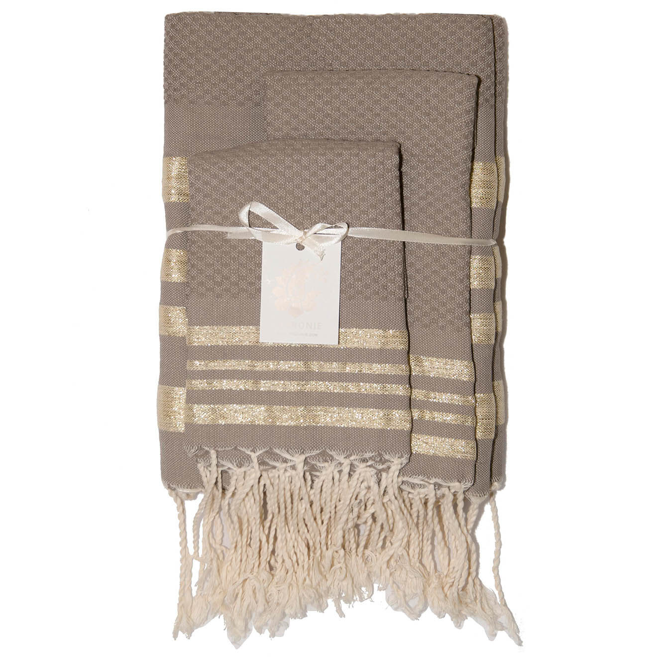 Febronie Set de salle de bain Lurex Hamptons taupe clair/doré - 3 pièces